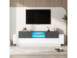 Mueble Para Tv Led 80/75/70/65/55 Pulgadas - Centro De Entretenimiento Moderno Con Estantes De Vidrio, Almacenamiento - Blanco+gris