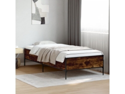 Estructura Cama Madera Ingeniería Metal Roble Ahumado 90x190 Cm