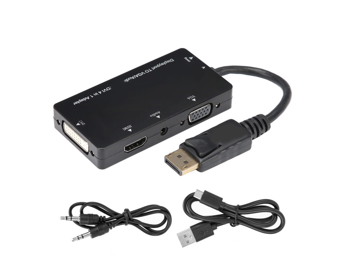 Adaptador Displayport Para Hdmi/vga/dvi Com Áudio 4 Em 1 Plug And Play 1080p 60hz Leve Portátil