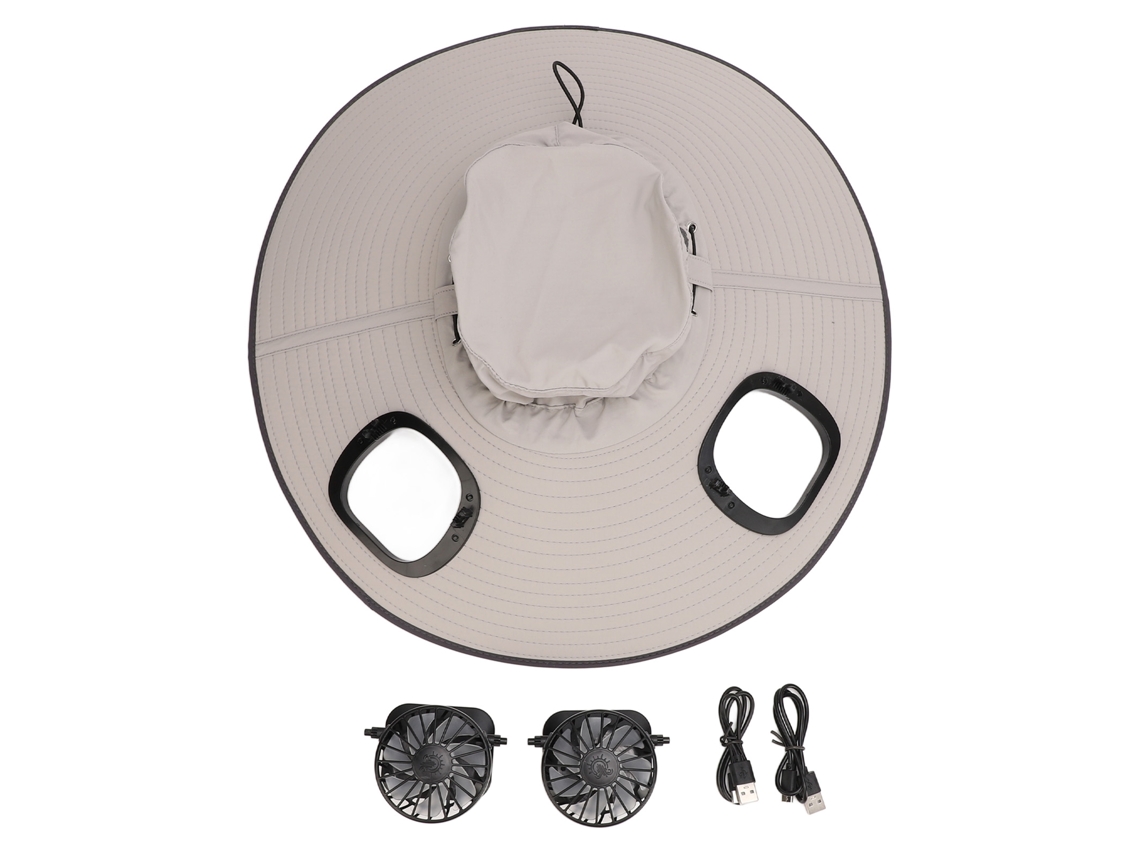Sombrero de sol gris claro con 2 ventiladores solares