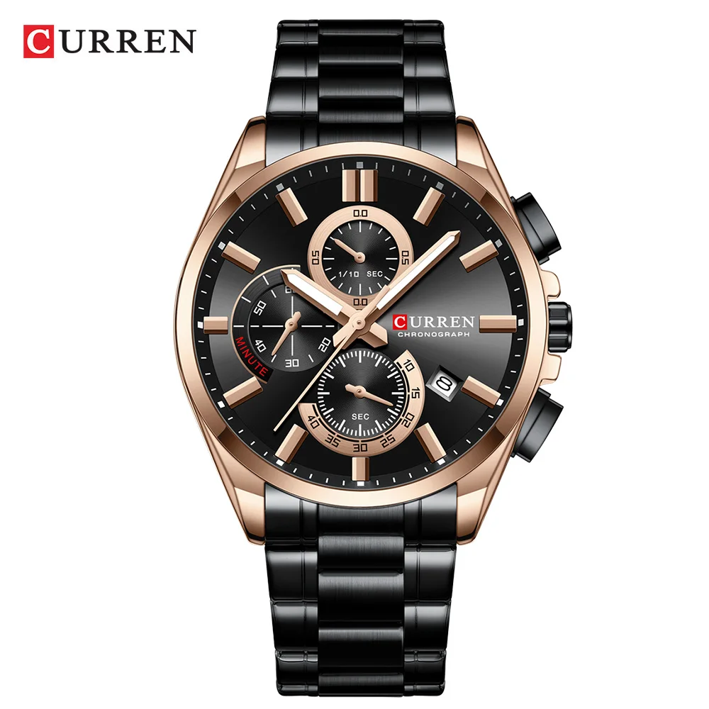 Reloj Cronógrafo De Acero Inoxidable Resistente Al Agua Para Hombre Con Esfera Giratoria Con Fase Lunar Y Fecha.