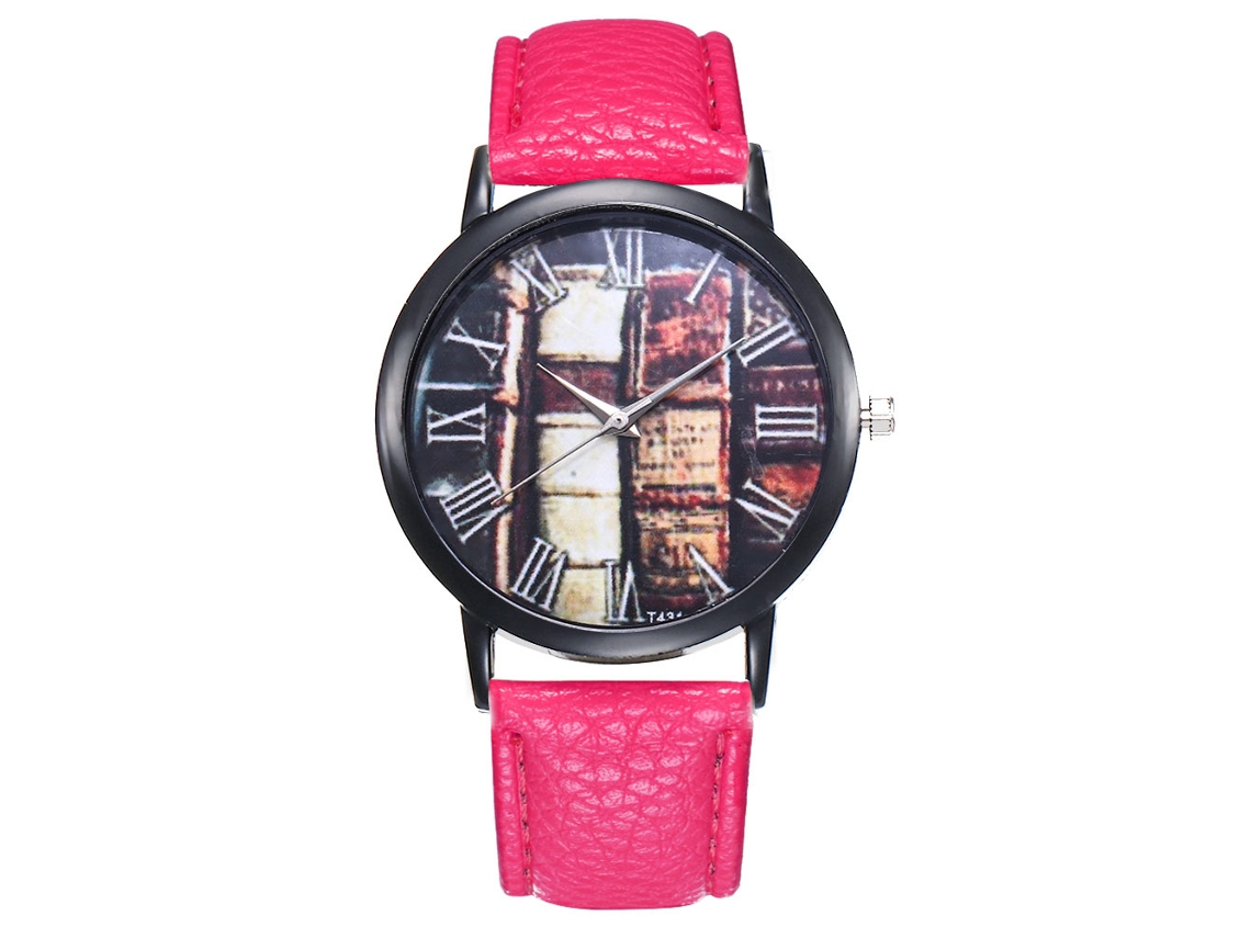 Reloj De Cuarzo Para Hombre Y Mujer Con Correa De Pu Dial Redondo Moda T431 (rojo Rosa)