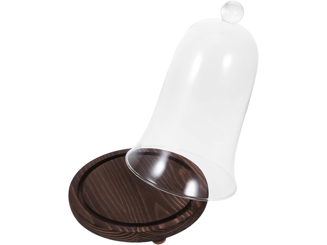 Tapa De Vidrio Decorativa Para Flores Preservadas, Modelo Grande Con Base De Madera Rojo Oscuro, Protectora.