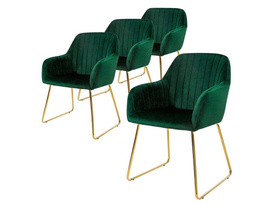 Conjunto de 4X Cadeiras de Jantar em Veludo Verde Assento Moderno de Design Ergonómico ML-DESIGN 57 x 60 x 82