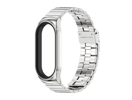 Correa de reloj inteligente para Xiaomi Mi Band 7/7 NFC MIJOBS CS Correa de reloj de acero inoxidable con hebilla de bambú (Plata)
