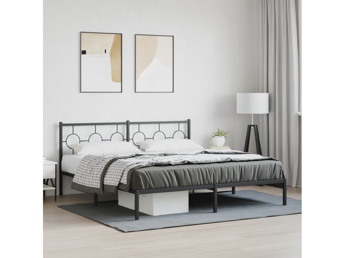 Estructura Cama Sin Colchón Con Cabecero Metal Negro 183x213 Cm