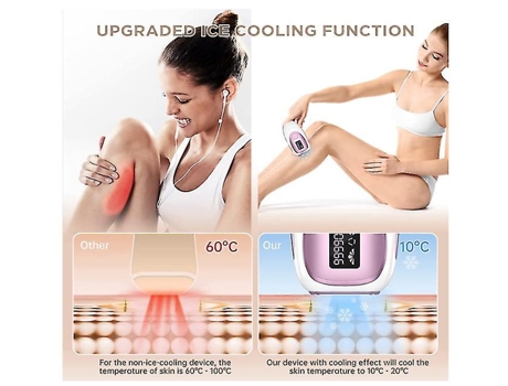Sistema de depilación Ipl 999.000 flashes Función de enfriamiento por hielo Depiladora láser permanente sin dolor 5 energía Rosa AUJEZON