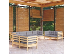 8pcs Conjunto Lounge De Jardim C/ Almofadões Cinza Pinho Maciço Dkd Decoración Del Hogar