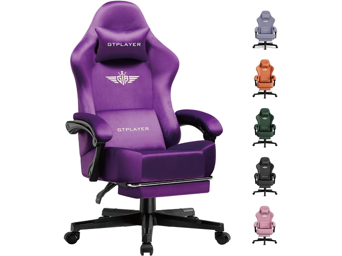 Silla gaming con reposapiés para adultos, tela de terciopelo, color morado GT Player