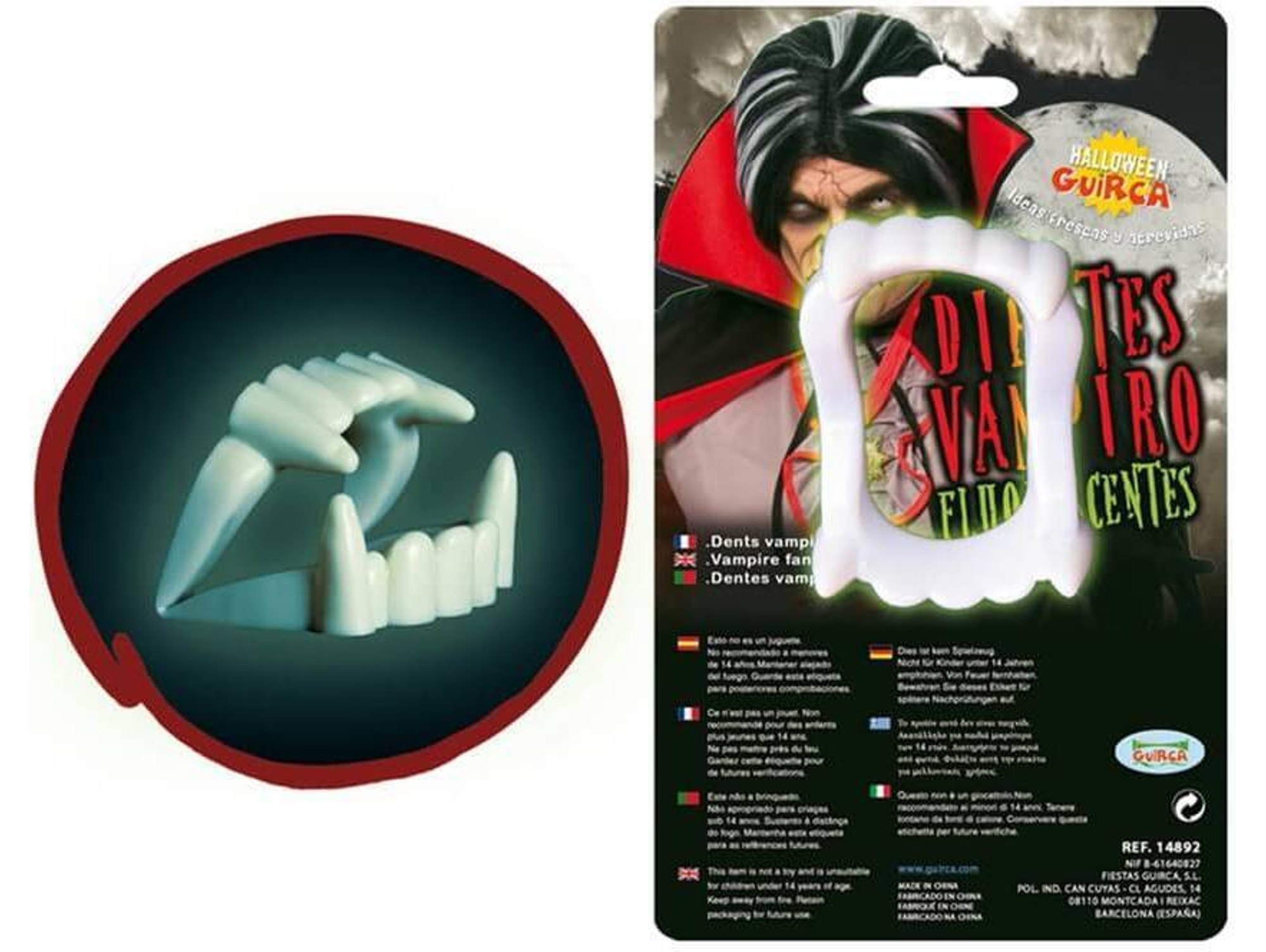 Accesorios de Halloween DISFRAZZES Dientes de Vampiro Fluorescentes