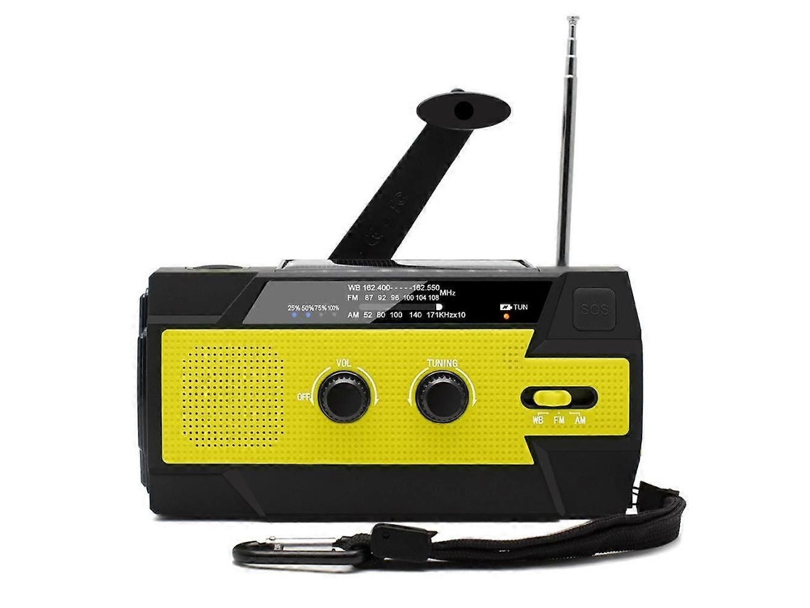 Radio portátil GOKOCO con manivela y cargador solar.