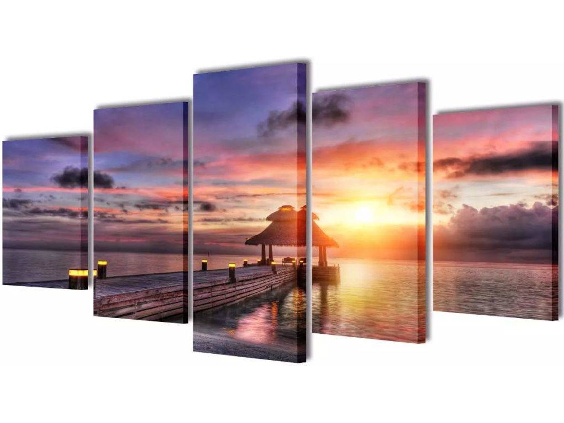 Set decorativo de lienzos para pared  playa con pérgola 100 x 50 cm