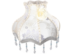 Elegante Pantalla De Lámpara De Tela Beige Con Flecos De Estilo Victoriano, Con Iluminación Suave Y Estructura Simple.