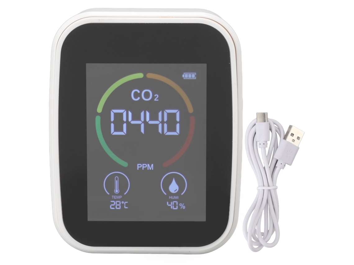 Detector De Calidad Del Aire Interior Co2 Tvoc Con Medición De Temperatura Y Humedad, Blanco