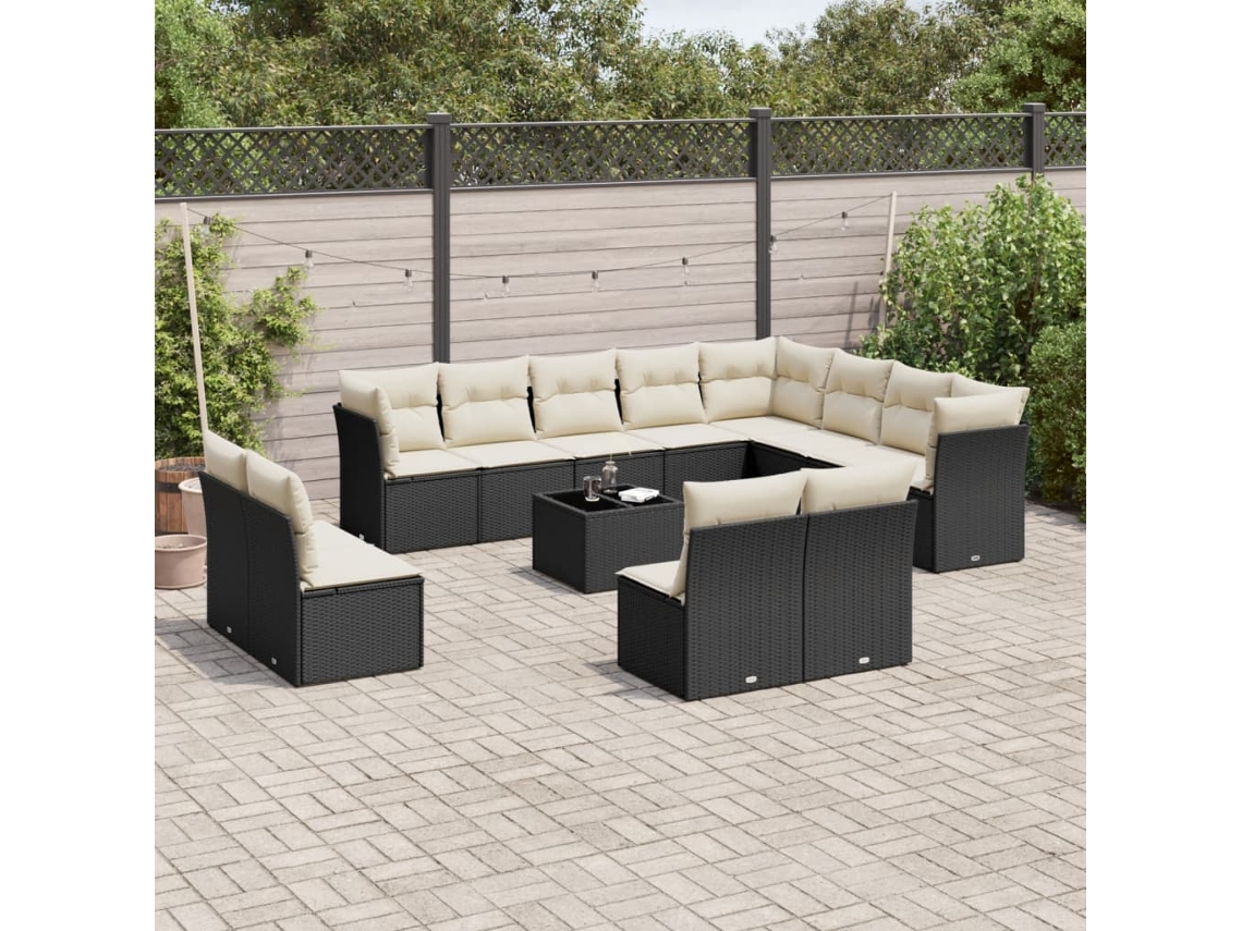 Conjunto de sofá de jardín de 13 piezas con cojines de mimbre sintético negro, Dkd Home Decor