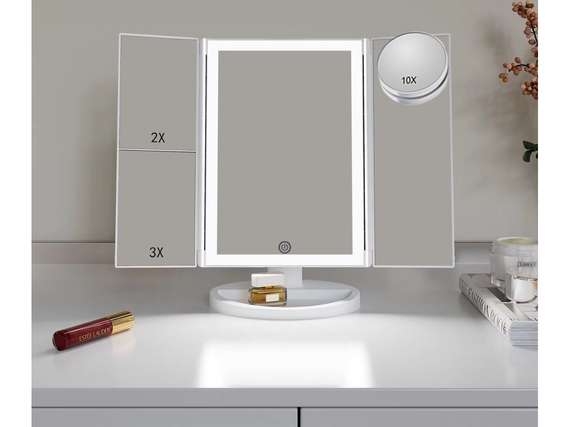 Espejo Led 10x Con 3 Luces, Inalámbrico, Portátil Y Ajustable.