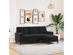 Sofá De 3 Plazas | Sofá De Salón | Sofá De Descanso Con Taburete De Terciopelo Negro 180 Cm Wsd725198