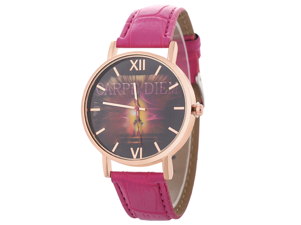Reloj De Pulsera Unisex Zhoulianfa De Cuarzo Con Correa De Cuero Sintético Y Esfera Redonda (rosa Y Rojo).