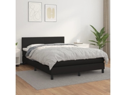 Cama Box Spring Con Colchón Cuero Sintético Negro 140x190 Cm
