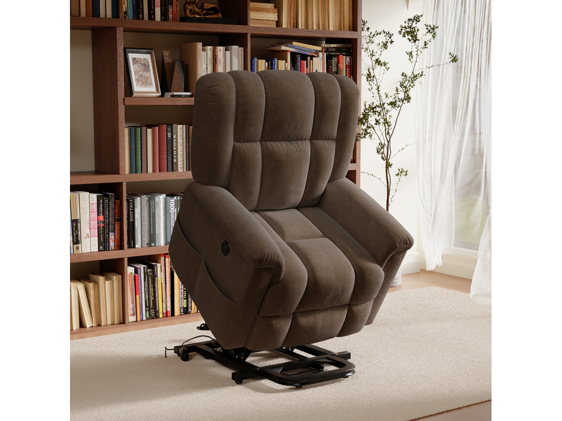 Silla De Masaje Eléctrica Simurq De Tela Felpa 1 Unidad 87x65cm Con Calefacción Y 8 Puntos Sillón Reclinable De Lectura Marrón Para Salón Relax