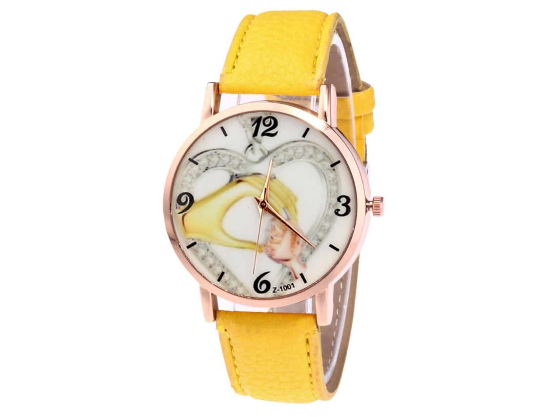 Reloj Analógico De Cuarzo Con Correa Pu Para Mujer Zhoulianfa Regalo Joyería Amarillo