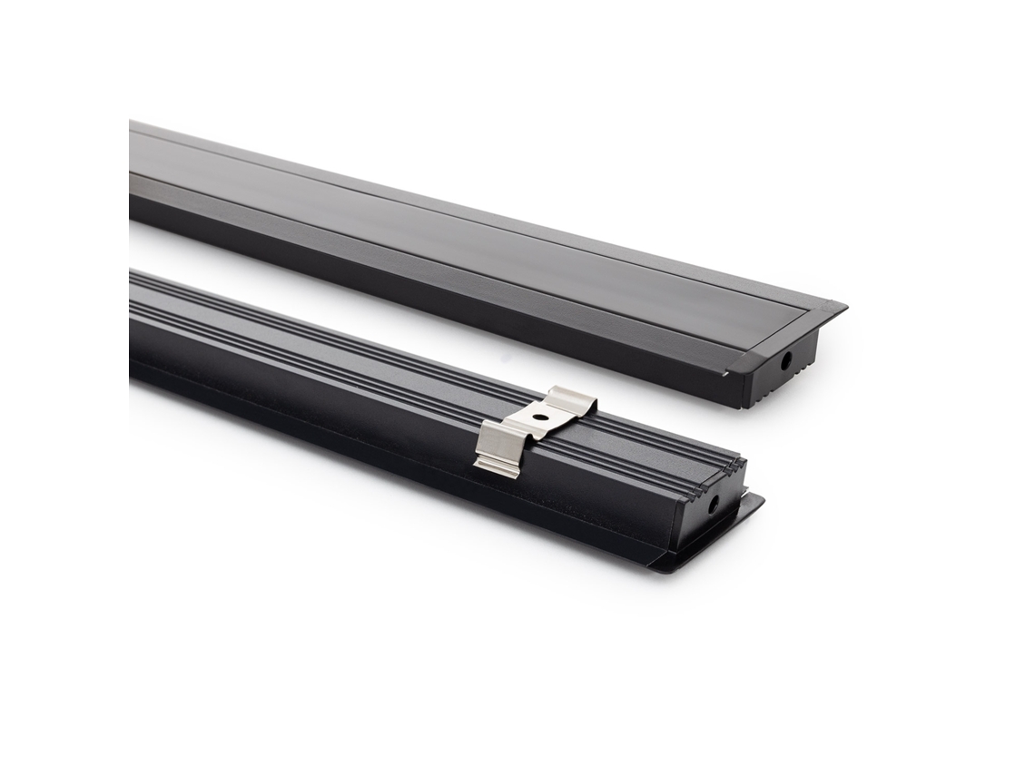 Perfil de Aluminio Empotrable para Tira LED Hasta 31 mm con Tapa Continua Negro 2 m Negro Translúcido Ledkia