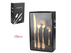 (juego De 16 Piezas - Dorado) Juego De Cubiertos De Acero Inoxidable, Cuchillo, Tenedor Y Cuchara De Estilo Occidental