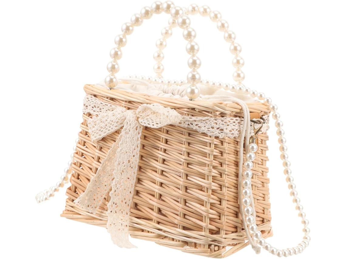 Bolsa De Tecido Trançado Com Corrente De Contas, Bolsa De Ombro E Sacola Para Mulheres, Elegante E Prática.