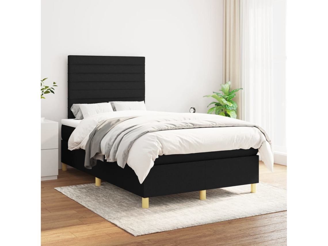 Cama Box Spring Con Colchón Tela Negro 120x200 Cm
