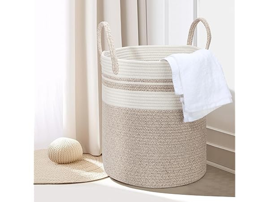 Cesto De Ropa De Algodón Tejido Con Asas, 45 Litros, Ideal Para Guardar La Ropa En El Lavadero O La Habitación Infantil, Para Uso Doméstico.