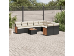 Conjunto de sofás de jardín de 10 piezas DKD Home Decor con cojines de mimbre negros
