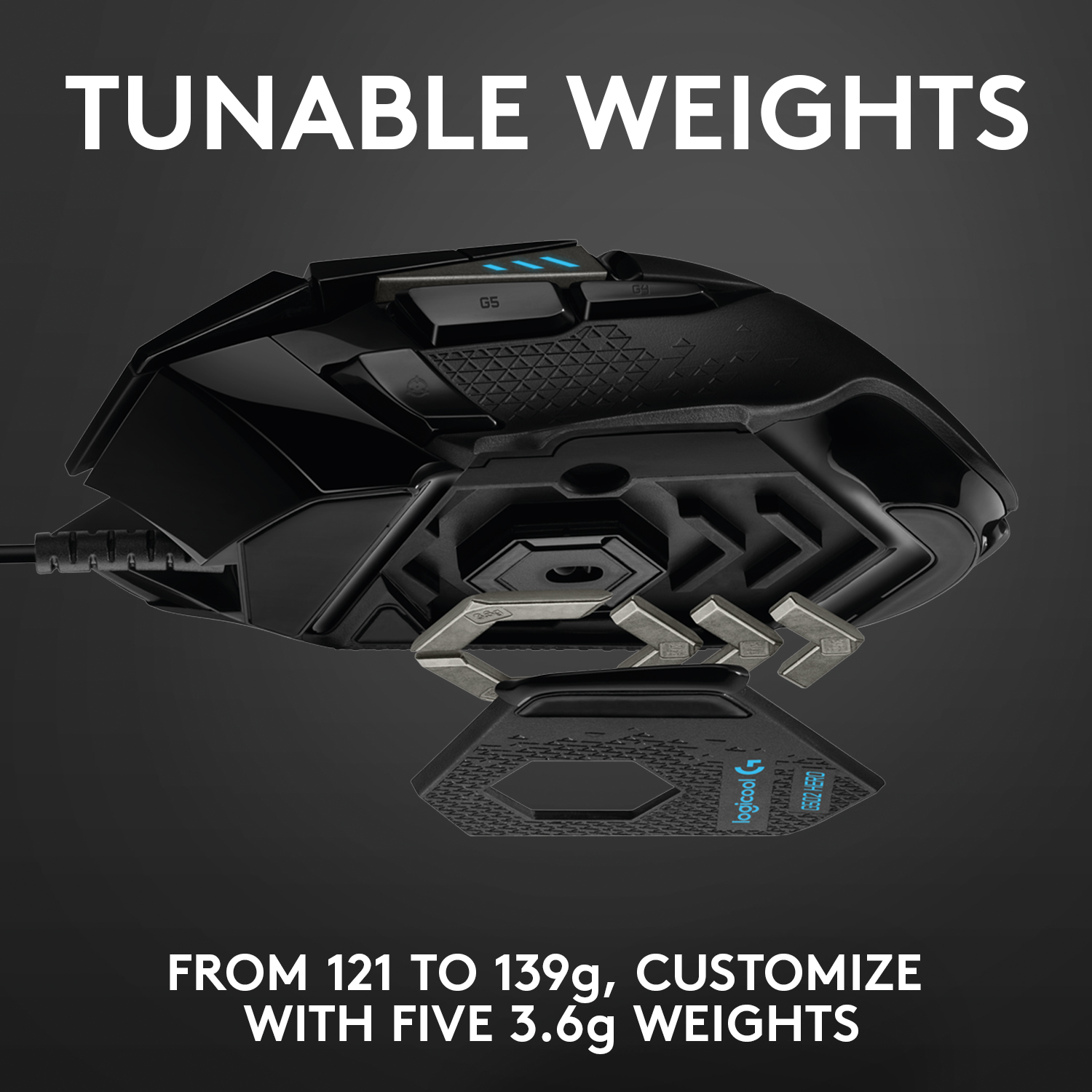 Ratón Gaming LOGITECH G502 Hero (25600 dpi - Negro)