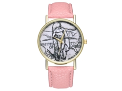Reloj De Pulsera De Cuarzo Unisex Con Correa De Cuero Pu Zhoulianfa (rosa)