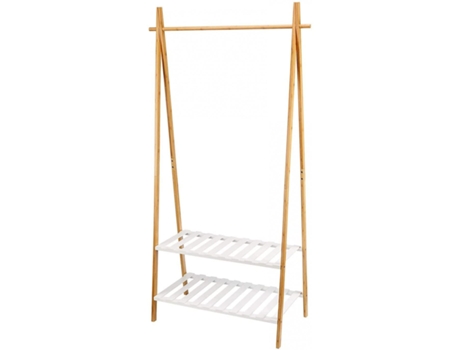 Perchero de Pie Madera de Bambu Resistente 2 Baldas Blanco 80x45x180 cm TIENDA EURASIA