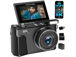 Cámara Digital Wd3 Szsmart 8k 88mp Autofocus Vlogging Con Wifi, Pantalla Flip 180° 3" Y Zoom 18x Para Youtube – 128gb + 2 Baterías - Negro