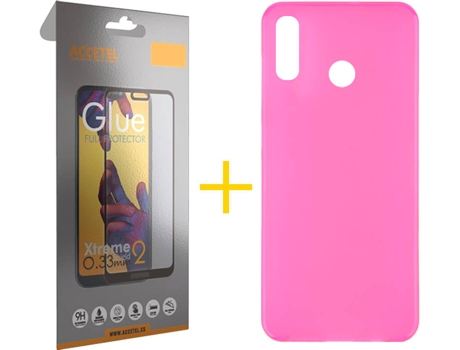 Kit Funda + Protector de Pantalla Huawei P Smart 2019 ACCETEL Liso Rosa
