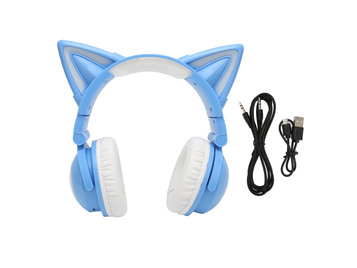 Auriculares Bluetooth Adorables Con Orejas De Gato, Sonido Estéreo Led Y Micrófono Ajustable Para Niños - Azul