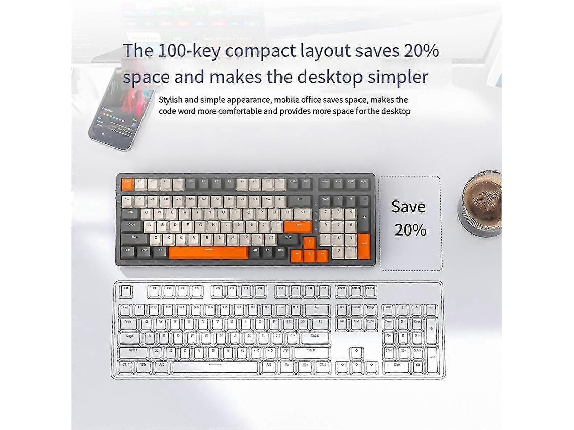 Teclado mecánico de 100 teclas con Bluetooth inalámbrico de 2.4G y estructura sellada. Ly Ebike