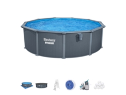 Piscina Desmontable Redonda De Acero Bestway Hydrium Ø488 X 132 Cm Con Depuradora De Arena 6.056 L/h, Lona De Fondo, Cobertor Y Escalera