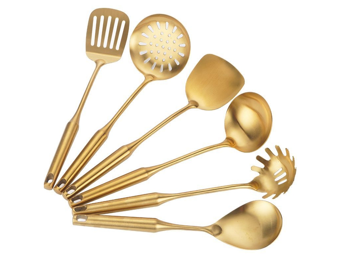 Juego Rebe con 6 piezas de utensilios de cocina de acero inoxidable antiadherentes, aptos para lavavajillas, resistentes al calor y portátiles para uso doméstico y en restaurantes.