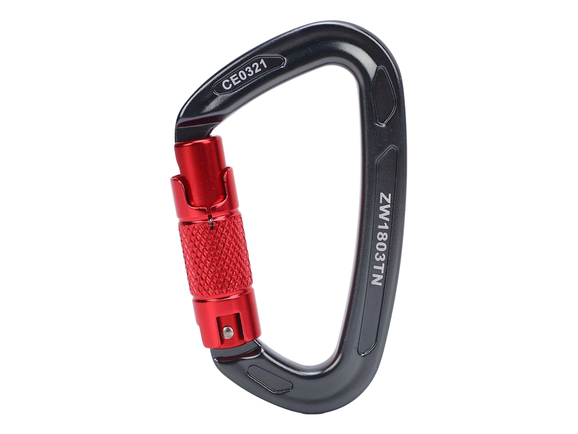 Gancho De Escalada Con Bloqueo Automático 25kn 5620lbs Hamaca De Yoga Para Escalada En Roca Y Hielo En Forma De D, Color Gris Con Rojo