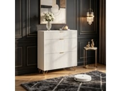 Mueble Para Zapatos Con 3 Puertas Abatibles - 80×24×118.5 Cm, Diseño Moderno Con Patas Doradas, Mueble De Entrada Antivuelco, Blanco