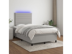 Cama Box Spring Con Colchón Tela Y Led Gris Claro 120x200 Cm