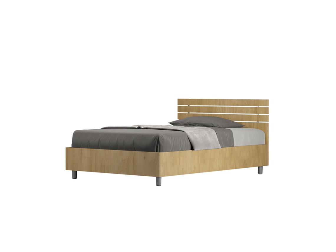 Cama con Almacenamiento y Cabecero Contenedor Recto Lamas ITYHOME Marrón (210x50x125cm)