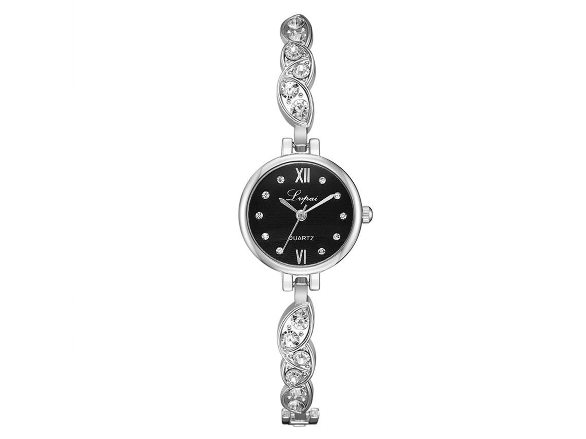 Reloj De Pulsera De Cuarzo Informal Para Mujer Con Correa De Aleación Negra Y Plateada.