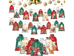 Calendario de cuenta regresiva con 24 bolsillos numerados y bolsas para dulces navideños.