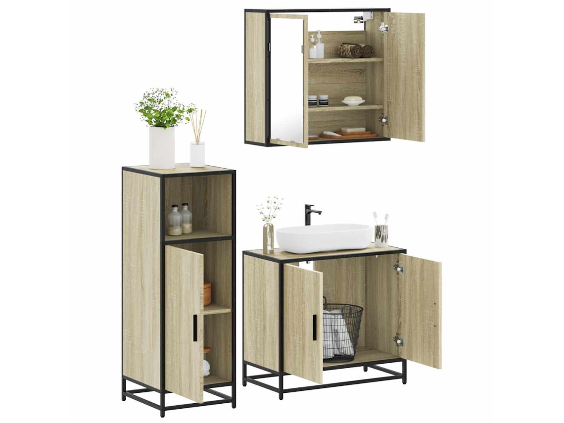 Juego de muebles de baño de 3 piezas Derivatives Oak Wood Sonoma Wsd23894 Lovely Home