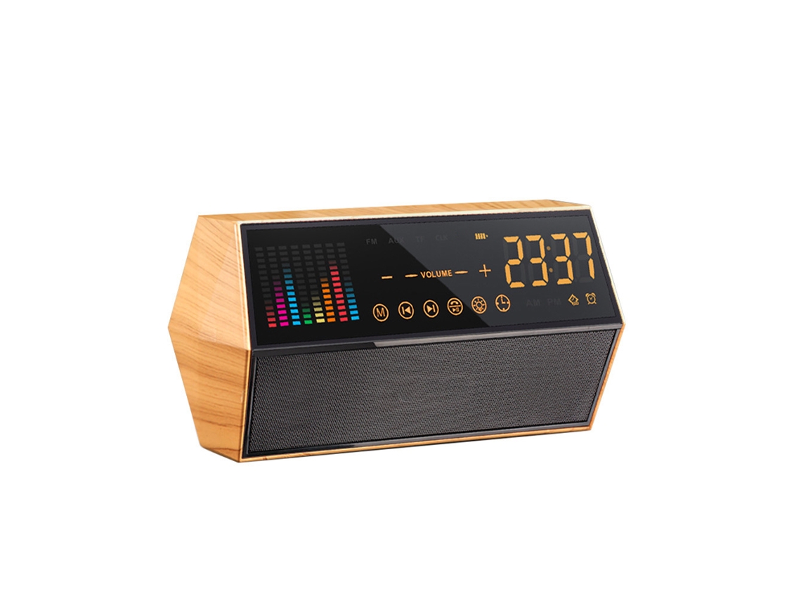 Altavoz Portátil Bluetooth 5.2 Con Radio Fm, Despertador Y Ranura Para Tarjeta Tf, Diseño De Imitación Madera.