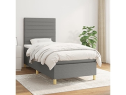 Cama con colchón de muelles y cabecero de tela gris oscuro (90x200 cm)