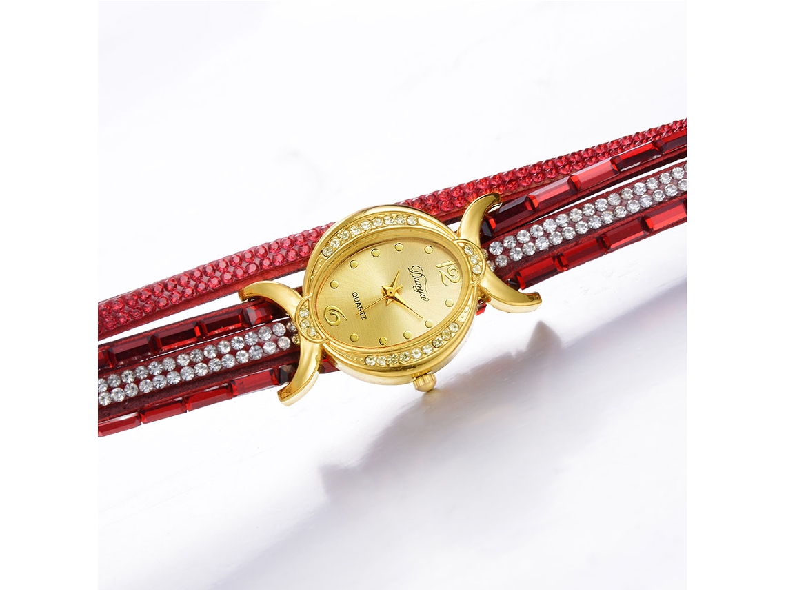 Reloj De Pulsera De Cuarzo Para Mujer Con Brillantes Diamantes De Imitación Para Combinar Con Vestidos (rojo)